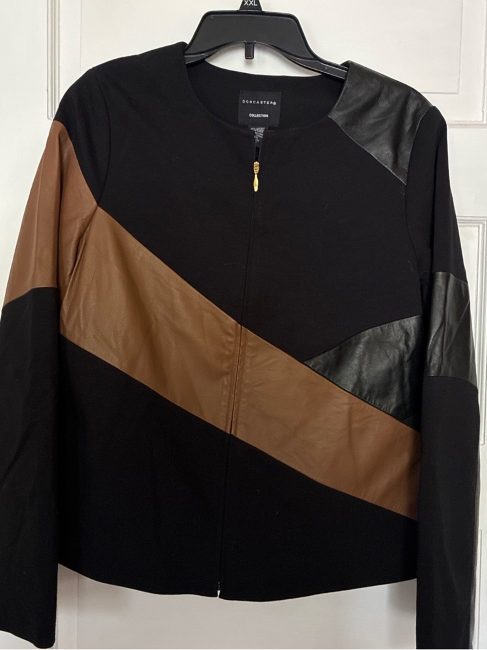 Doncaster Black and Brown Diagonal Leather-Panel Jacket